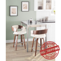 Lumisource B24-ELISAR WLCR2 Elisa Mid-Century Modern Counter Stool in Walnut and Cream Fabric - Set of 2